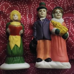 Christmas Village people hand painted ceramic lot with train and candle 10pc